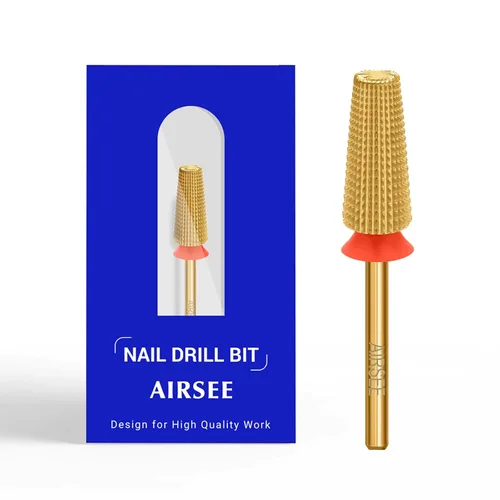 AIRSEE Broca de carburo de tungsteno 5 en 1 para uñas acrílicas, lima eléctrica Efile, punta de cabeza para manicura, pulido rápido, quitar gel, Oro