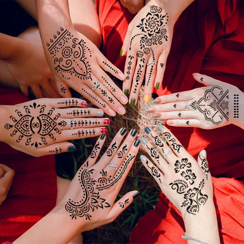 Miniatura 2 de ChurlChurl Más de 185 plantillas de tatuaje de henna, 23 hojas de plantillas temporales de tatuaje para mujeres, pintura facial y corporal