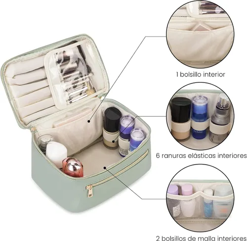 Miniatura 4 de Wandering Nature Bolsa de Maquillaje, Organizador de Maquillaje de Viaje, Estuche de Brochas Cosméticas para Mujeres en Cuero Vegano Ecológico, M