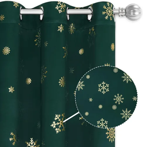 Miniatura 23 de FRAMICS Cortinas de Navidad con estampado de copos de nieve dorados en papel de aluminio, cortinas opacas con aislamiento térmico para sala de estar