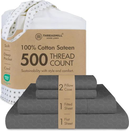Miniatura 29 de Threadmill - Sábanas de algodón de lujo para hotel, tamaño King, 100% algodón, 500 hilos con bolsillo profundo, ajuste cómodo, suaves y frescas