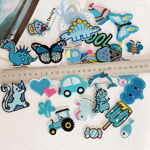 Miniatura 4 de 30 piezas de parches bordados azules para planchar y coser de varios tamaños para ropa de niños, chaquetas, pantalones de mezclilla, mochilas
