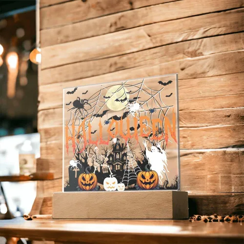 Miniatura 5 de Lámpara de Halloween espeluznante con decoración de luz nocturna con temática de araña y esqueleto, escena de castillo fantasma para una experiencia