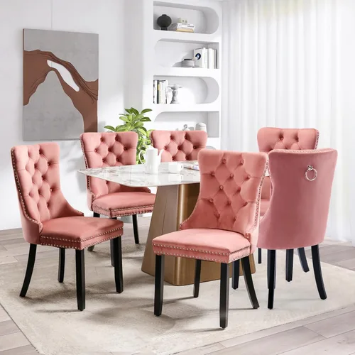 Miniatura 57 de SoarFlash Juego de 2 sillas de comedor de tela de lino, sillas de comedor tapizadas con ribete de cabeza de clavo y patas de madera de color claro