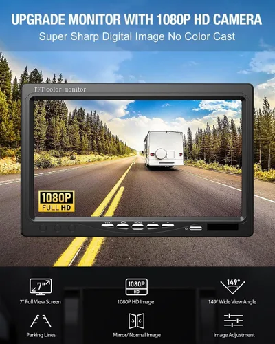 Miniatura 3 de Sistema de cámara de respaldo HD 1080P RV Monitor de 7 pulgadas con 2 cámaras de visión lateral trasera, fácil instalación, IP69, impermeable