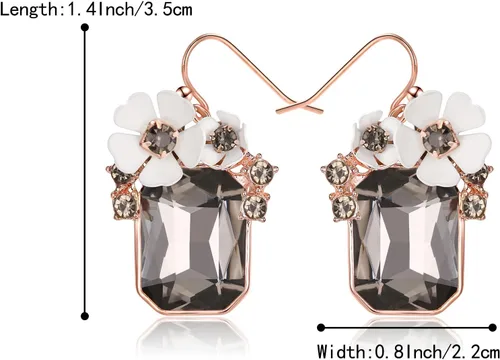 Miniatura 5 de BriLove Moda elegante Rhinestone esmalte rosa flor gancho pendientes colgantes para las mujeres