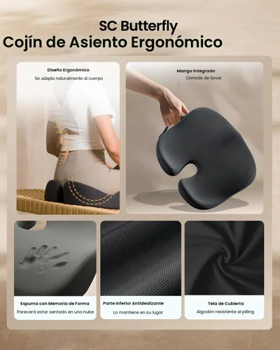 Miniatura 8 de ProtoArc Cojín de Asiento, Cojín de Silla de Oficina para Ciática, Cojín de Cóccix, Cojín Ergonómico de Espuma Viscoelástica para Automóvil, Hogar