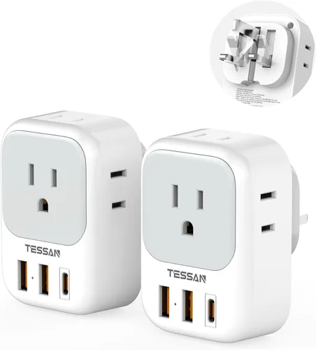 Miniatura 8 de Adaptador de enchufe de viaje para Italia, paquete de 2, adaptador de corriente TESSAN Italia con 4 tomacorrientes, 3 cargadores USB