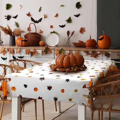 Miniatura 6 de Peryiter 4 manteles de otoño de Acción de Gracias, de 54 x 108 pulgadas, desechables, de plástico, rectangular, de plástico, con calabaza, cubierta