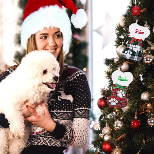 Miniatura 8 de Calcetines de Navidad personalizados para perros y gatos, calcetín de Navidad bordado con nombre personalizado en forma de pata de mascota o hueso