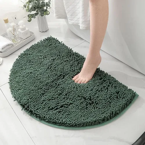 HYFAN Alfombra de baño de felpilla de microfibra semicircular antideslizante, súper absorbente, de secado rápido, alfombra de ducha suave y lanuda