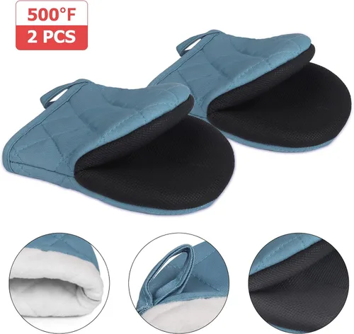 Miniatura 3 de Guantes cortos para horno, resistentes al calor, 500 °F, guantes de cocina con agarre de silicona, antideslizantes para hornear, parrilla, barbacoa