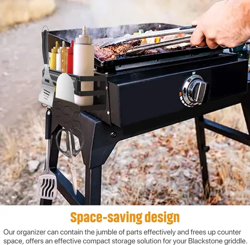Miniatura 2 de Organizador de parrilla de acero inoxidable con tira magnética para utensilios de barbacoa para parrillas Blackstone de 28"/36", con una llave