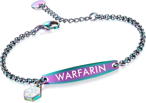 Miniatura 101 de LinnaLove - Pulsera de identificación de alerta médica con cadena Rolo simple pregrabada para mujer
