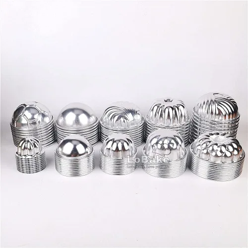 Miniatura 7 de LoBake 10 piezas de media bola de calabaza uva vollyball Shell aluminio tarta molde jalea pudín taza magdalena molde herramientas para hornear
