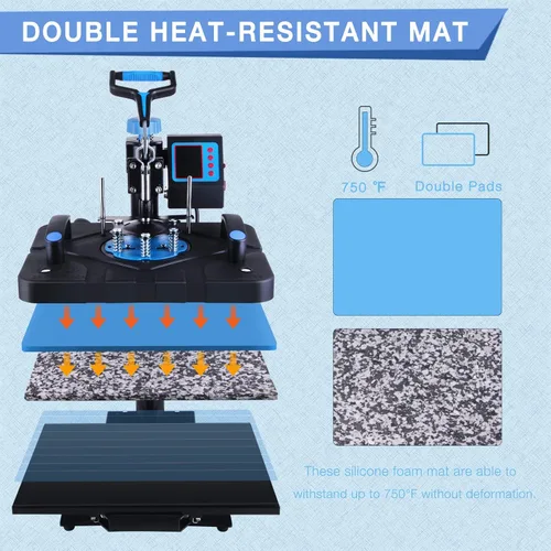 Miniatura 7 de HORGELU Máquina de prensa de calor 5 en 1 mejorada de 12 x 15 pulgadas, máquina de transferencia de calor de 360 grados, multifunción, sublimación