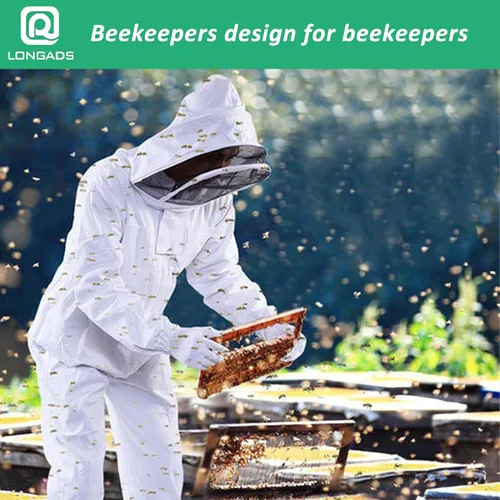 Miniatura 6 de LONGADS Traje de abeja profesional para hombres y mujeres, traje de apicultor con guante y capucha ventilada, traje de abeja de varios tamaños