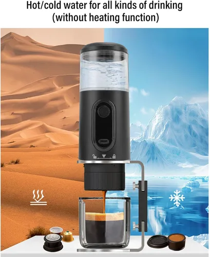 Miniatura 3 de Zunate Cafetera portátil, cafetera de viaje compatible con café molido y cápsulas para viajes, camping, senderismo, pesca, picnic y trabajo (negro)