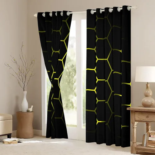 Miniatura 27 de Feelyou - Cortinas de ventana en forma de panal, tema geométrico hexagonal con luces de neón verdes, para chicos adolescentes y hombres, elegante