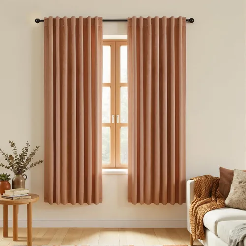 Miniatura 42 de Cortinas de terciopelo con trabilla trasera de 52 x 63 pulgadas de color naranja quemado de KOUFALL
