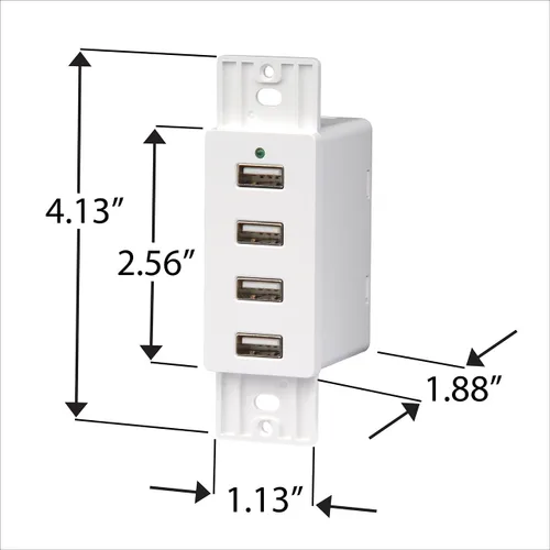 Miniatura 6 de Soporte de pared con 4 puertos USB de carga 12-16V DC apto para placas de pared estándar, color blanco
