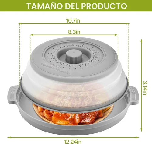 Miniatura 6 de Cubierta antisalpicaduras para microondas para alimentos con placa base antiquemaduras, plástico grande y silicona ventilada para evitar quemaduras