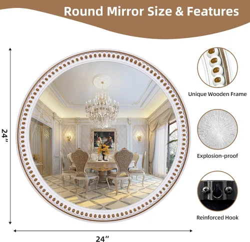 Miniatura 5 de HOITUZYUS Espejo redondo rústico de madera de 24 pulgadas para decoración de pared Espejos decorativos circulares para baño sobre fregadero