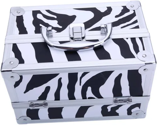 Miniatura 8 de Caja de tren de maquillaje de aluminio ligero, joyero, organizador de cosméticos con espejo (9.06 x 5.91 x 5.91) (largo x ancho x alto) cebra