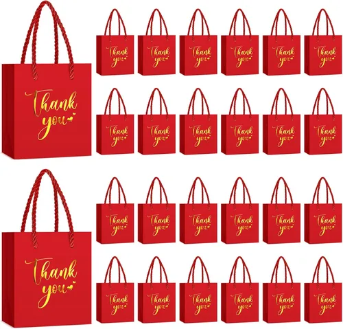 Miniatura 16 de Honoson 30 mini bolsas de regalo con asa de 4 x 2.75 x 4.5 pulgadas, pequeña bolsa de agradecimiento de papel de aluminio para boda, baby shower