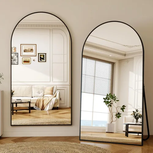 Miniatura 9 de Espejo de 56 x 21 pulgadas, de arco, de longitud completa, espejo de cuerpo completo con marco de aluminio, para colocar de pie, inclinado o Negro