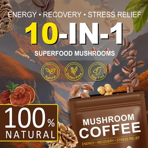 Miniatura 7 de Café de hongos (8.29 oz de gran tamaño), mezcla de 10 hongos superalimentos para energía, recuperación y enfoque, café instantáneo orgánico en polvo