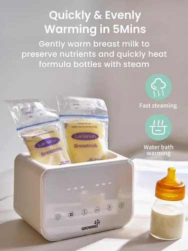 Miniatura 4 de Grownsy - Calentador de biberones rápido 10 en 1, control preciso de temperatura, con pantalla LCD, temporizador, descongelación, esterilización