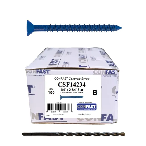 Miniatura 10 de CONFAST Anclaje de tornillo Phillips plano azul de 1/4 x 6 pulgadas con broca para anclar a mampostería, bloque o ladrillo (caja de 100)