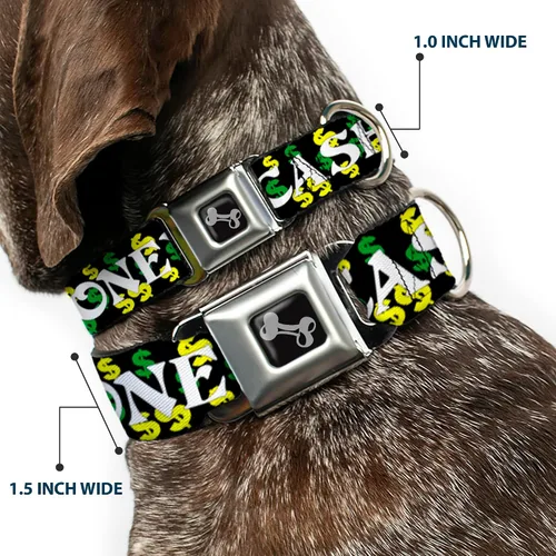 Miniatura 2 de Buckle-Down Collar de perro hebilla de cinturón de seguridad en efectivo dólar negro blanco amarillo verde, multicolor, 1.5 pulgadas de ancho - Se