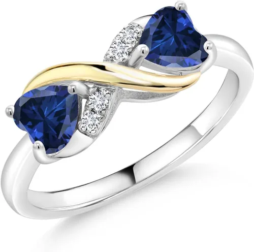 Miniatura 33 de Gemstone Birthstone and Lab Grown Diamond Accents Eternal Love Infinity Ring for Women 925 Silver and 10K Yellow Gold Heart Shape 5MM & Round