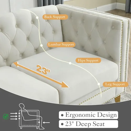 Miniatura 6 de JEEOHEY Juego de Sofás Chesterfield de 2, Sofá Moderno de Terciopelo con Capitoné y Ribete de Tachuelas, Sofá Tapizado de Asiento Profundo, Sofá