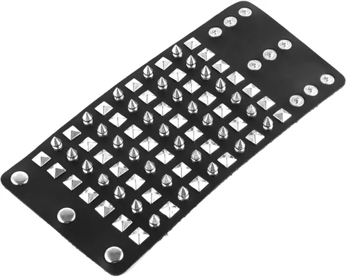 Miniatura 5 de HZMAN Pulsera de cuero con correa ancha unisex con tachuelas de metal negro