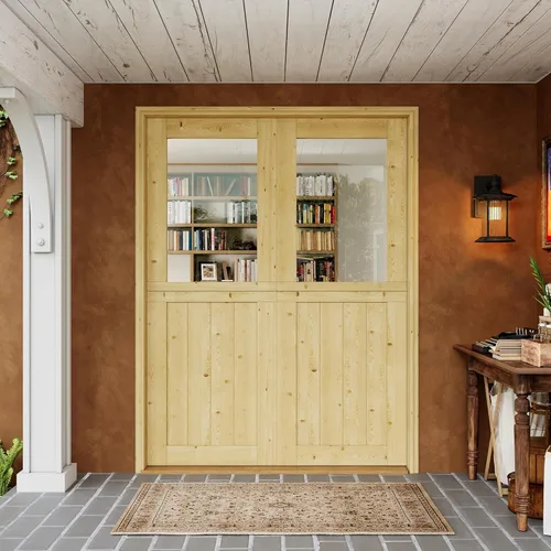 Miniatura 19 de Tablero de Puerta Holandesa para Interior y Exterior, 36" x 80", Universal 4 Lite Vidrio Templado Transparente Puerta Individual Dividida, Puerta