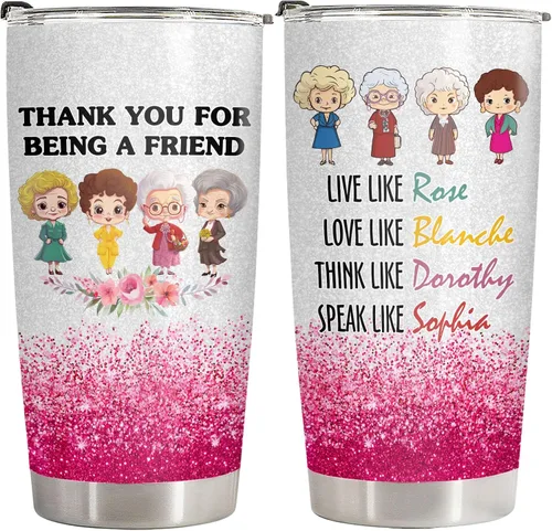 34HD Vaso dorado de 20 onzas – Thank You for Being a Friend – Taza de acero inoxidable aislada al vacío de doble pared – Mantiene las bebidas