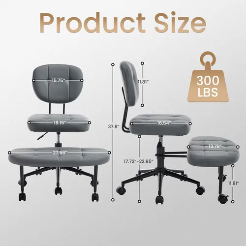 Miniatura 2 de Silla de oficina sin brazos cruzados para sentarse con patas cruzadas, silla de escritorio ergonómica de alta resistencia de 300 libras para TDAH