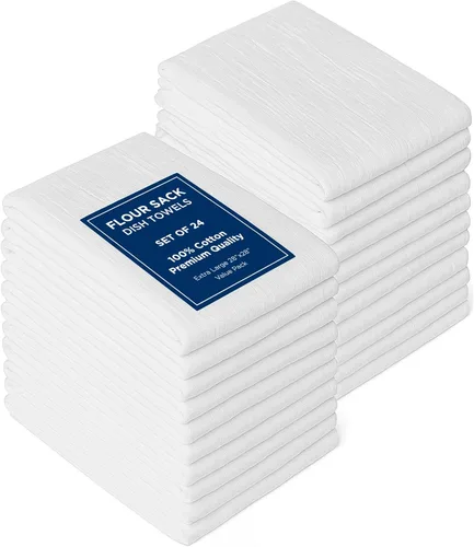 Miniatura 13 de ROYALE LINENS Paquete de 12 toallas de cocina blancas de 33 x 38 pulgadas, 100 % algodón, a prueba de pan, colado de queso, hornear, limpieza, Blanco