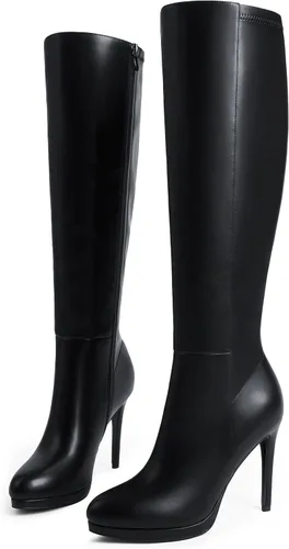 Miniatura 7 de Modatope Botas altas hasta la rodilla para mujer, botas de plataforma con punta puntiaguda, botas altas de tacón alto de aguja de 4 pulgadas, botas
