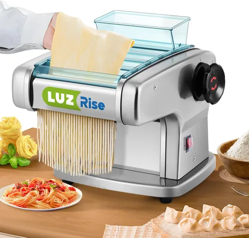 Máquina automática para hacer pasta eléctrica, rodillo de masa de pasta fresca, acero inoxidable (4 cuchillas para fideos planos de 0.079 in, 0.098