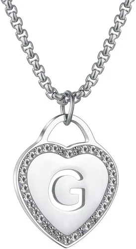 Calis Collar plateado de acero inoxidable para mujer, diseño de corazón con inicial pequeña. Collar para regalar a la novia, 26 letras del alfabeto.