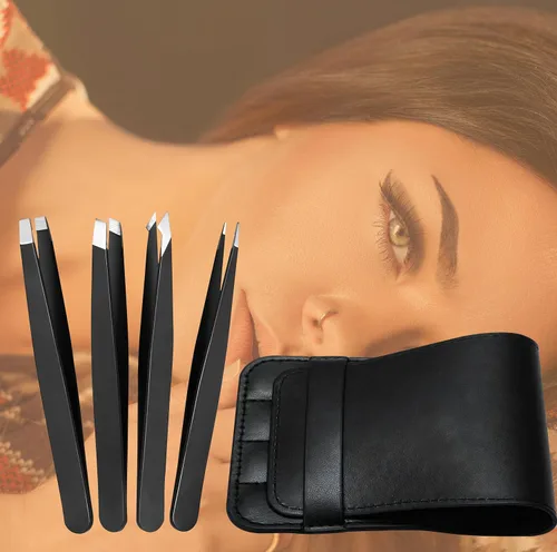 Miniatura 6 de Juego de pinzas, pinzas profesionales de acero inoxidable para cejas, gran precisión para depilación facial, astillas y depilación encarnada, pinzas
