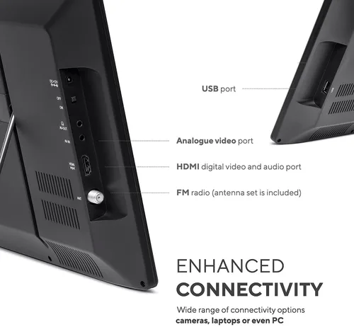 Miniatura 3 de Tyler TV Monitor LCD Portátil de 16" con Batería Capacidad Inalámbrica HD-TV, HDMI, USB, RCA, AC/DC, Radio FM, Cargador de Coche, Control Remoto