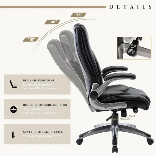 Miniatura 6 de Silla de oficina ejecutiva de cuero, silla de oficina ergonómica con soporte lumbar ajustable, silla de escritorio de computadora con respaldo alto