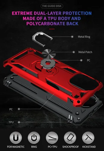 Miniatura 3 de Funda para Xiaomi Mi 11 lite 5G con protector de pantalla, híbrida resistente a prueba de golpes, armadura militar, defensor, cubierta trasera Rojo