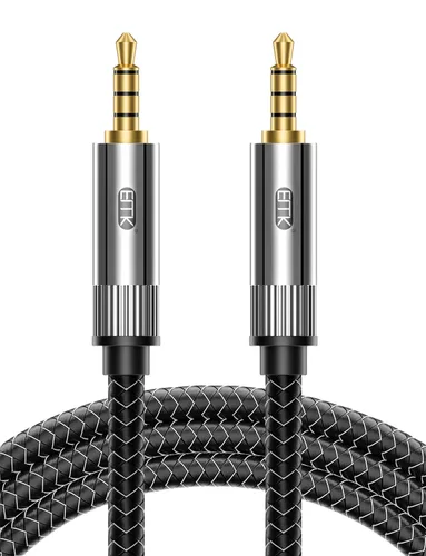 Miniatura 12 de EMK Cable auxiliar en ángulo recto, cable de audio estéreo de 90 grados de 0.138 in macho a macho - nailon trenzado, chapado en oro para automóvil