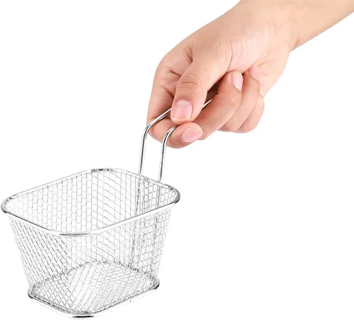 Miniatura 3 de Soporte de papas fritas de acero inoxidable, Mini cesta rectangular para freír, Servicio de mesa de comida frita, Herramienta de cocción de papas